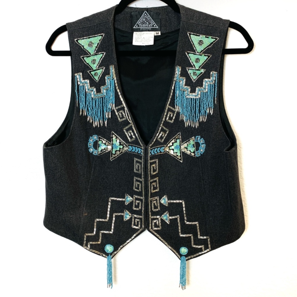 Vintage Boho Vest Turquoise Beading Sequins South Western Artsy Festival Hippie